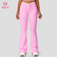 Leggings de Yoga Hucai Personalizados, Elásticos en 4 Direcciones, Transpirables, con Cordón Ajustable, Cintura en V, Corte Acampanado, para Gimnasio, Pilates, Pantalones de Yoga Acampanados para Mujer