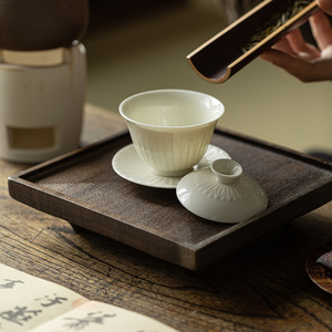 Juego de Té Kung Fu Guanlan de Cerámica Esmaltada Blanca con Diseño de Pétalos de Loto, Gaiwan de 3 Piezas, Taza con Tapa, Gran Capacidad, para el Hogar - Product Image 3