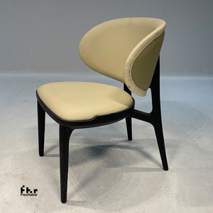 Modern Cream Yellow PU Leather Dining Chair Black Wood Frame Curved Back Upholstered Side Chair for Hotel Restaurant - Product Image 5