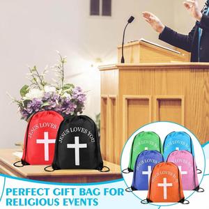 Multicolor Jesus Loves You Drawstring Backpack Bulk <b>Easter</b> Church <b>Gifts</b> Christian Religious Polyester <b>Gift</b> <b>Bag</b> - Product Image 5