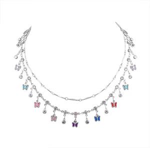 Collier en argent pour femmes sans allergie Collier en argent mince et brillant Dopamine Petit pendentif papillon en cristal coloré - Product Image 5