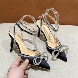 <span class=keywords><strong>Sandales</strong></span> montantes pour femmes 2025 Été Automne à nœud, bout pointu, strass, <span class=keywords><strong>talon</strong></span> chaton, à brides, vente en gros - Product Image 3
