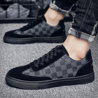 Chaussures basses décontractées pour hommes, style automne, à lacets, motif écossais, bout rond, en PU artificiel, semelle extérieure en plastique résistante à l'usure
