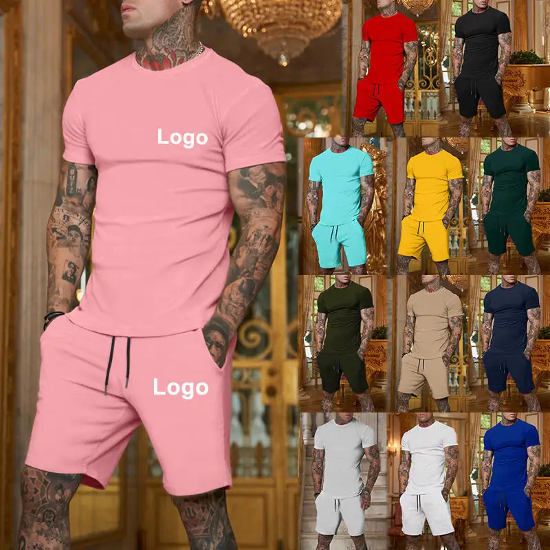 Vente en gros survêtement survêtement uni pour homme survêtement personnalisé avec logo tenues d'été deux 2 pièces ensemble court pour hommes