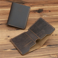 Dompet Pria Kulit Asli Crazy Horse Buatan Tangan, Model Bifold Pendek, Banyak Slot, Untuk Penggunaan Sehari-hari, Penjualan Terlaris