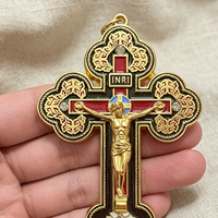 Croix de table orthodoxe HT, crucifix en alliage de zinc émaillé avec base, décoration religieuse pour autel, cadeau