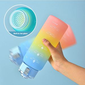 Gradient Color Matte <b>Drinking</b> Cup Bpa Free Sports Fitness <b>Plastic</b> Water Bottle With Motivational Time Mark & Filter Student Gift - Product Image 5
