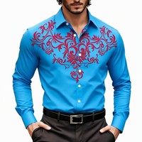 Chemise à manches longues pour homme, motif baroque, col boutonné, chemise décontractée