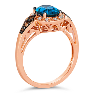SGARIT custom Oval Cut blue LAB sapphire Gemstone <b>Cocktail</b> diamond <b>Ring</b> 14K Rose <b>Gold</b> With Pave Halo For Women Luxury Style - Product Image 2
