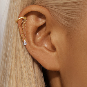 Boucle d'oreille à clip en argent sterling S925 doré, non percée, pour femme, vente en gros - Product Image 1
