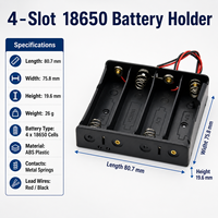 Boîtier de support de batterie 18650 à 4 emplacements avec fils de connexion et contacts métalliques pour équipements portables et systèmes d'alimentation rechargeables