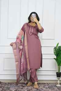 New Designer Fully Stitched Bottom Salwar Set with Beautiful Embroidery Sequence Work Party Wear <b>Top</b> Kurta Dupatta Suit Set - Product Image 3