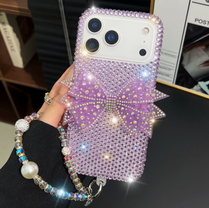 Nouvelle Coque <span class=keywords><strong>de</strong></span> <span class=keywords><strong>Téléphone</strong></span> PC Effet Voile Plume Diamant Brillant avec Nœud et Bracelet en Cristal pour iPhone 17 Pro Max - Product Image 5