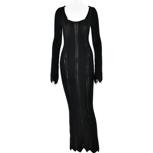 Vestido largo de punto con hombros descubiertos y capa transparente, vestido de noche sin espalda para mujer - Product Image 5