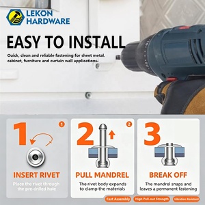 Lekon, fabricant de rivets aveugles, fournit des rivets aveugles <span class=keywords><strong>en</strong></span> aluminium à tête bombée de type ouvert DIN7337, colorés et argentés. - Product Image 5