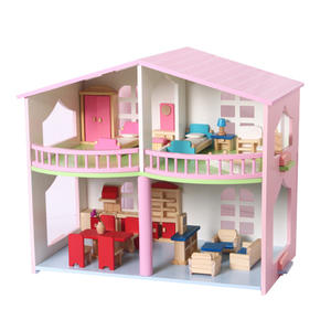 Grande Villa Rosa Simulação De Madeira Miniatura Doll House DIY Toy <span class=keywords><strong>Mini</strong></span> Aniversário Presente Modelo Toy - Product Image 1