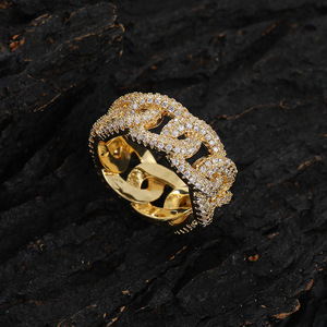 Men's Cuban <b>Ring</b>, Electroplated Zircon Chain <b>Ring</b>, Trendy <b>Couple</b> Index Finger <b>Ring</b>. - Product Image 1