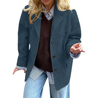 Kadın Sonbahar Vintage Blazer Bol Kesim Uzun Kollu Tek Göğüslü Düğmeli Cepli Kahverengi Günlük Toptan Tedarik