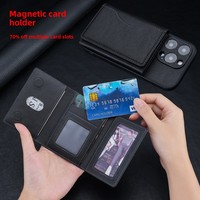 Dompet Kartu Magnetik Gaya Jepang Kulit Imitasi PU, Kompatibel Magnet, Slot Multi-Kartu, Lipat Tiga, Penyangga untuk Ponsel