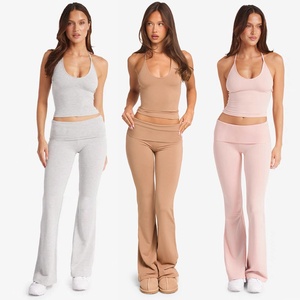 Ensemble de yoga tendance pour femme, style européen et américain, avec haut dos nu à bretelles et pantalon évasé taille haute, pour le <span class=keywords><strong>sport</strong></span> et le fitness, ensemble 2 pièces évasé - Product Image 1