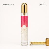 Flacon vaporisateur de parfum vide personnalisé 35 ml rechargeable, atomiseur à fine brume, étiquette florale rose et blanche, vente en gros en vrac