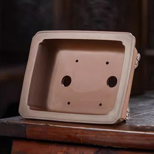 Pot à bonsaï en céramique de forme rectangulaire carrée avec pieds Ruyi pour une utilisation sur bureau - Product Image 4