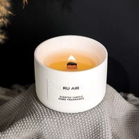 Vente d'usine RURU, bougies parfumées en cire de soja faites à la main, étiquette privée, pot en verre, mèche en bois, boîte cadeau, fête des mères, Noël