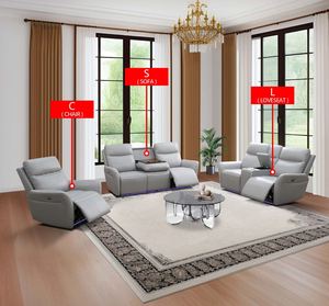 Light Grey Breathing Leather <b>3</b>-<b>Piece</b> Living Room Recliner <b>Sofa</b> <b>Set</b> - Product Image 1