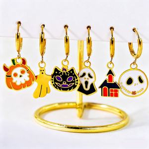 Boucles d'oreilles tendance en acier inoxydable haut de gamme, or 750, boucles d'oreilles effrayantes pour Halloween pour hommes, femmes et filles - Product Image 2