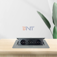 Stasiun Kerja Meja Lipat dengan Stopkontak Listrik Standar EU, Pengisi Daya USB, dan Ekstensi Daya yang Dapat Dibuka dengan Klik