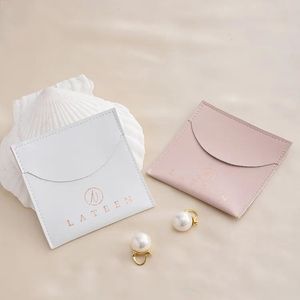 Wholesale <b>White</b> Pink Jewelry Storage Organizer Pouch Beige 8*8cm Pu Leather Bags <b>Envelope</b> Jewelry Pouch - Product Image 4