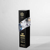 Trophée de plaque en verre de cristal arc-en-ciel avec base bleue et noire claire Autres métiers de cristal