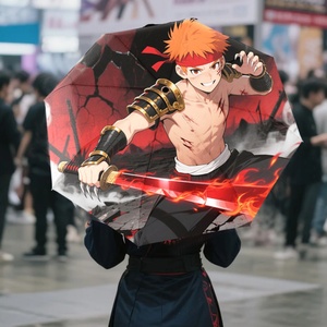 Paraguas Recto Personalizado con Diseño de Guerrero de Batalla, Apertura Automática, Compacto, para Viajes, Regalos para Entusiastas del Cosplay y de Negocios - Product Image 3