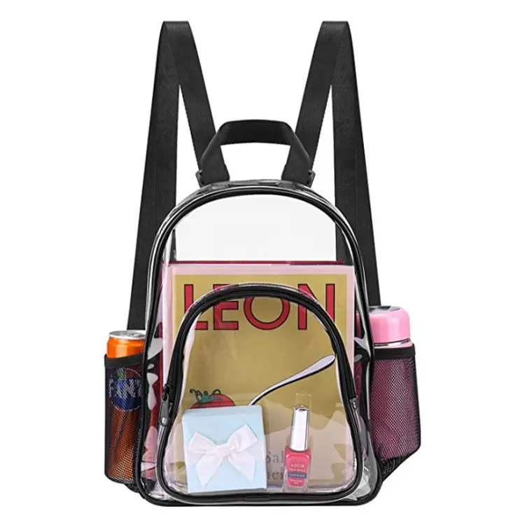 Clear Backpack Heavy Duty Durable Transparent Waterproof PVC Lightweight Teenagers Girls Backpack with side Bottle Holders