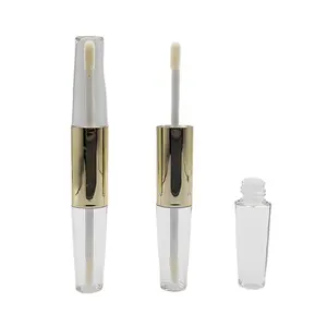 Frasco de brilho labial de cristal vazio redondo duplo de 11ml para embalagens de cosméticos de plástico, tubo de brilho labial de luxo personalizado estilo quente