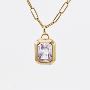 Acier inoxydable Carré Rock Sucre Coloré Zircon Pendentif Trombone Chaîne Collier Ins Haute Louange Couleur Protection - Product Image 6
