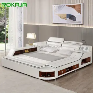 Set Furnitur Tempat Tidur Kulit Multifungsi, Set Furnitur Kamar Tidur Musik Usb Elektrik untuk Kamar Tidur