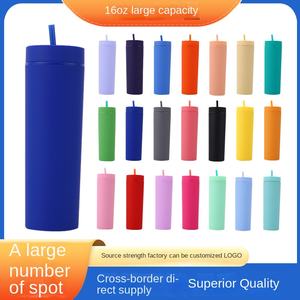 Nouvelle tasse à double paroi en PC de type paille, effet givré, 16 oz, avec ventouse, peinture caoutchouc, anti-fuite, usage général - Product Image 2