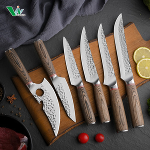 Bộ dao bếp thủ công 6 món bằng thép không gỉ 4Cr13, cán gỗ Pakkawood, kèm hộp quà tặng - Kiritsuke, Chef, Santoku, Butcher - Product Image 1