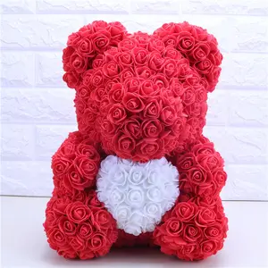 40厘米大玫瑰泰迪熊心形花人造装饰情人节周年礼物女性奢华工厂