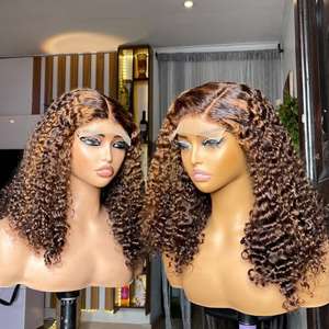 Perruques en cheveux humains Remy longs, ondulés profonds, avec dentelle frontale française, de qualité supérieure, en cheveux birmans bruts, pour boucles de type Pixel, avec dentelle HD, style bob - Product Image 2