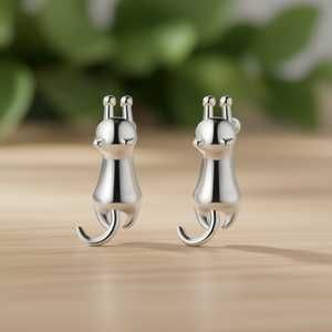 E3565 Orecchini a Perno in Oro Bianco con Design Cartoon, Gioielli Unisex di Alta Qualità - Product Image 2