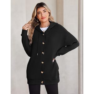 FOXA Sudadera con capucha para mujer, chaqueta de lana con botones en la parte delantera y bolsillos, sudadera cómoda con capucha, tallas S-3XL - Product Image 5