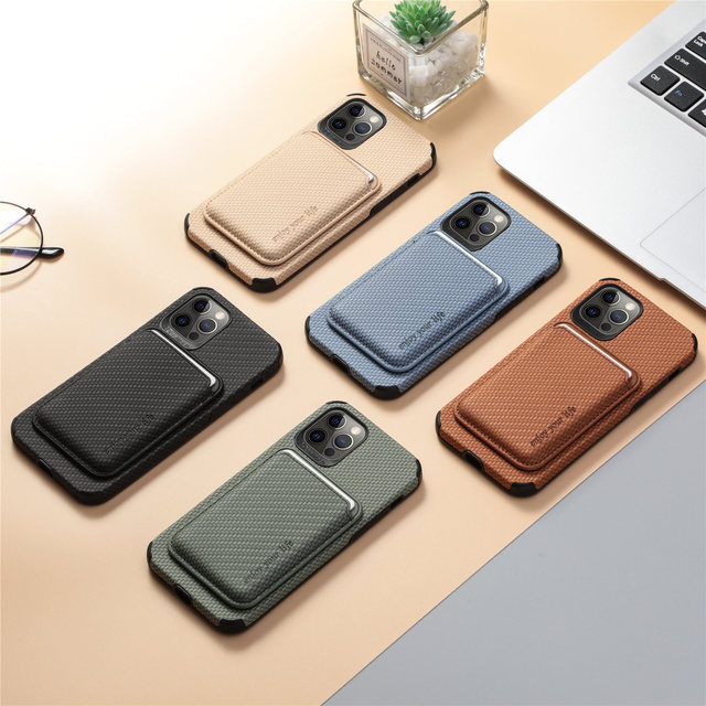 Factory Price Case for iPhone 13 Luxury Magnetic Card Holder Wallet Carbon Fiber Pattern Case for iPhone 13 Pro Max Magnet Case