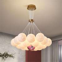 Lustre moderne en fer style crème, boule lune, LED doré, hauteur réglable, luminaire suspendu protecteur pour les yeux, chambre d'enfant, salon