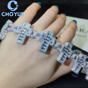 Hot Sale 925 Sterling <b>Silver</b> Moissanite25 MM Cuban Link Bracelet Baguette Cross Bracelet Iced Out Jewelry <b>Men</b> Pass Diamond Test - Product Image 2