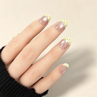 Kit d'ongles de l'été pour débutants, style court, French Polka Dots, 10 pièces, faux ongles faits main en ABS à presser