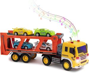Camion de transport de véhicules à friction en plastique avec lumières et sons pour enfants - Product Image 1