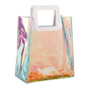 Clear Iridescent Tote Bag With Handles Plastic Transparent PVC Bag For Wedding Shopping