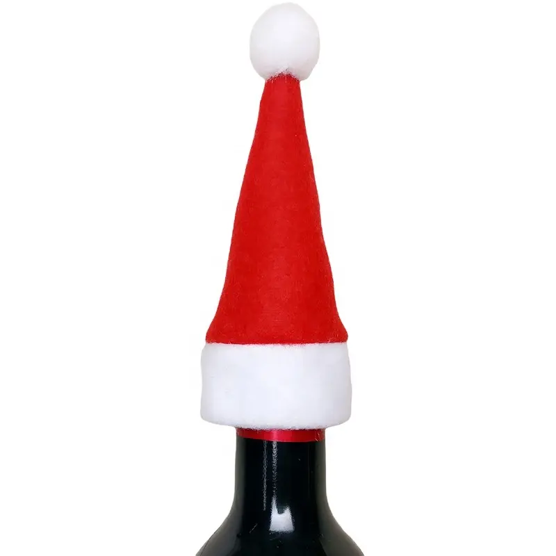 Cubierta de botella de vino de Navidad Cubierta de botella de Papá Noel Decoraciones de Navidad Cubierta de botella de vino Mini sombrero de Navidad